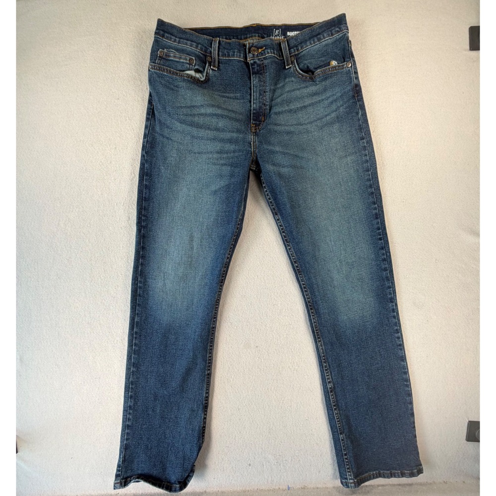 George Men's 34x32 Bootcut Jeans Medium Wash Stretch Denim Western Cowboy Casual